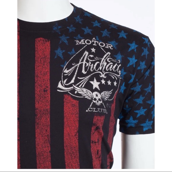 Archaic By Affliction Mens T-shirt Nation Regular Fit Black US Flag S-3XL NWT - Picture 10 of 10